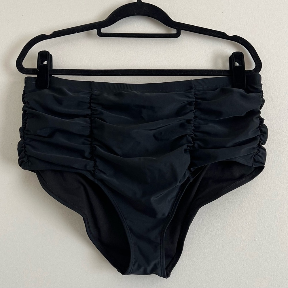 *3 for $10* ruched high waist bikini bottoms
